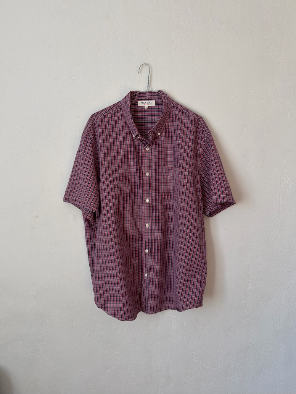 Alex Mill Wash & Go Red White and Blue Plaid Short Sleeve Shirt Men’s XXL